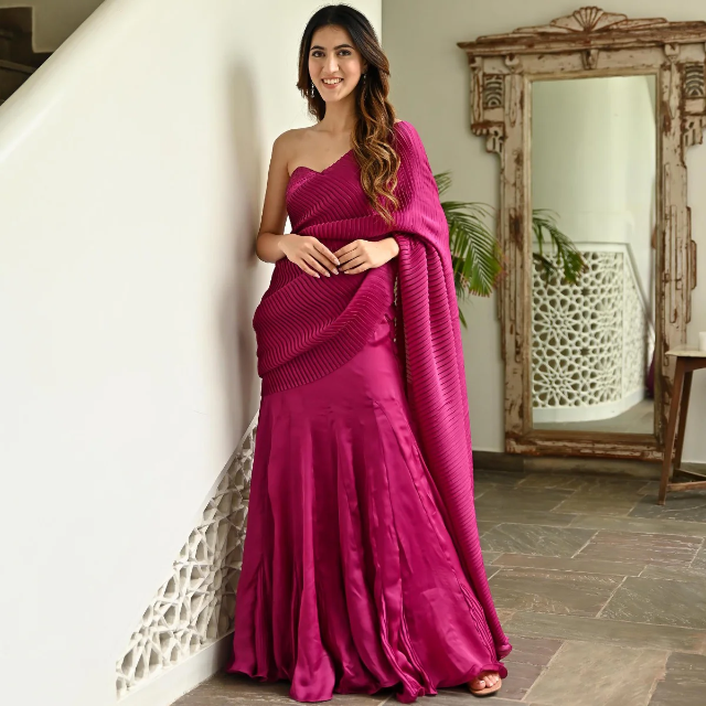 PINK PLEATED SAREE