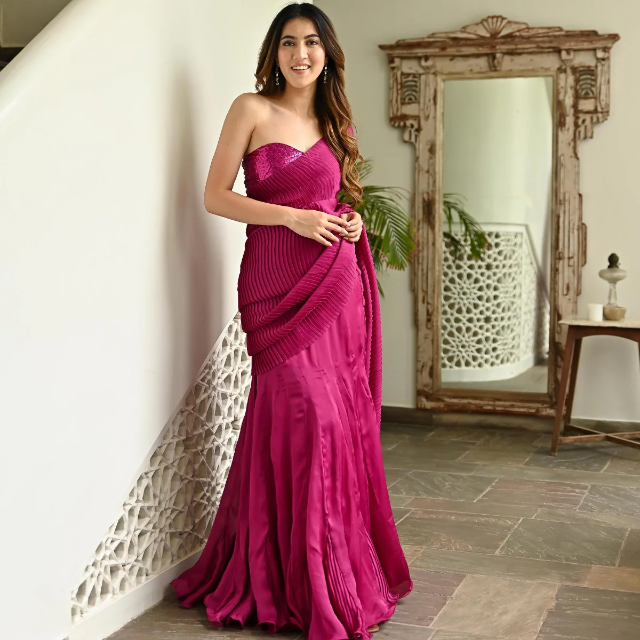 PINK PLEATED SAREE