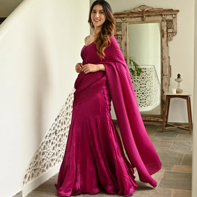 PINK PLEATED SAREE