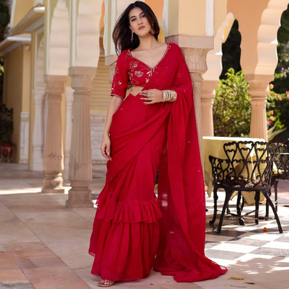 PINK PRE DRAPED SAREE