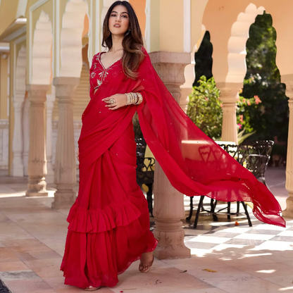 PINK PRE DRAPED SAREE