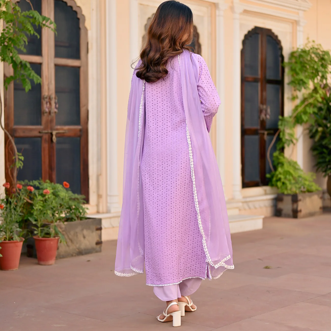 Lavender Blossom Schiffli Kurta Set