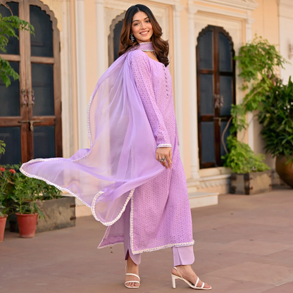 Lavender Blossom Schiffli Kurta Set