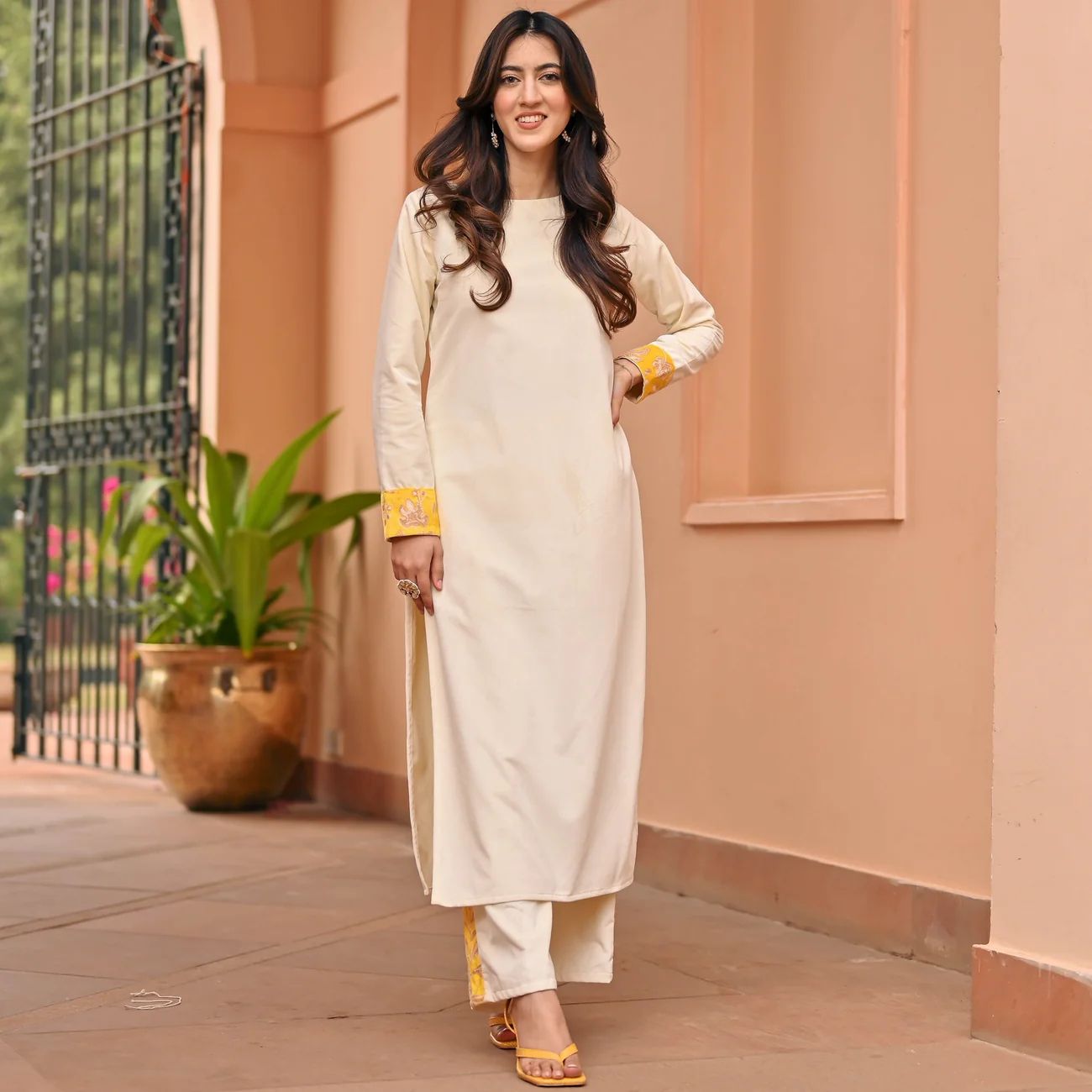 WHITE YELLOW KURTA SET