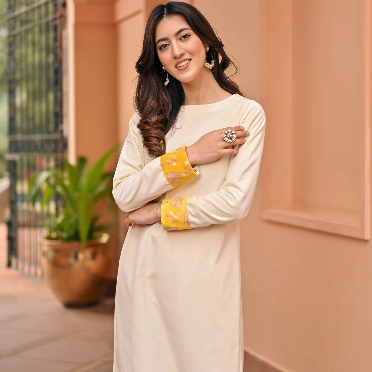 WHITE YELLOW KURTA SET