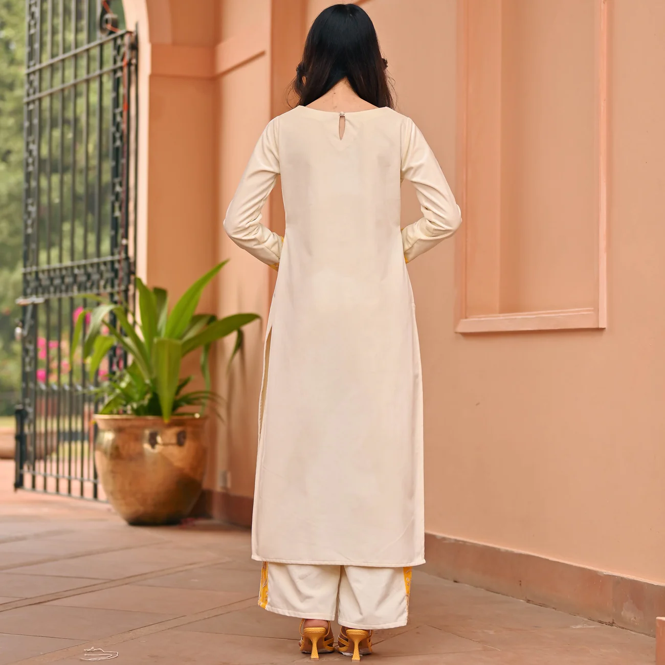 WHITE YELLOW KURTA SET