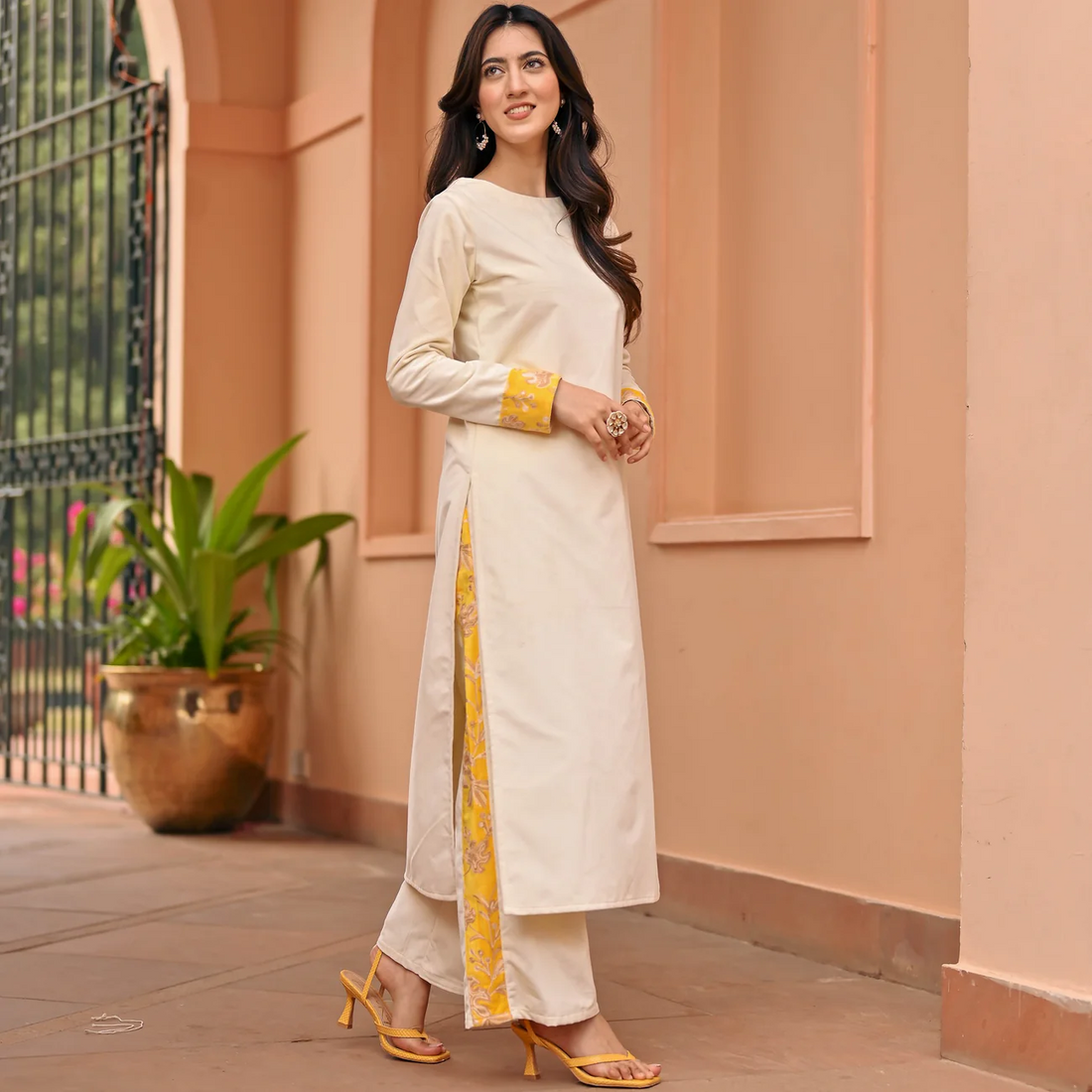 WHITE YELLOW KURTA SET