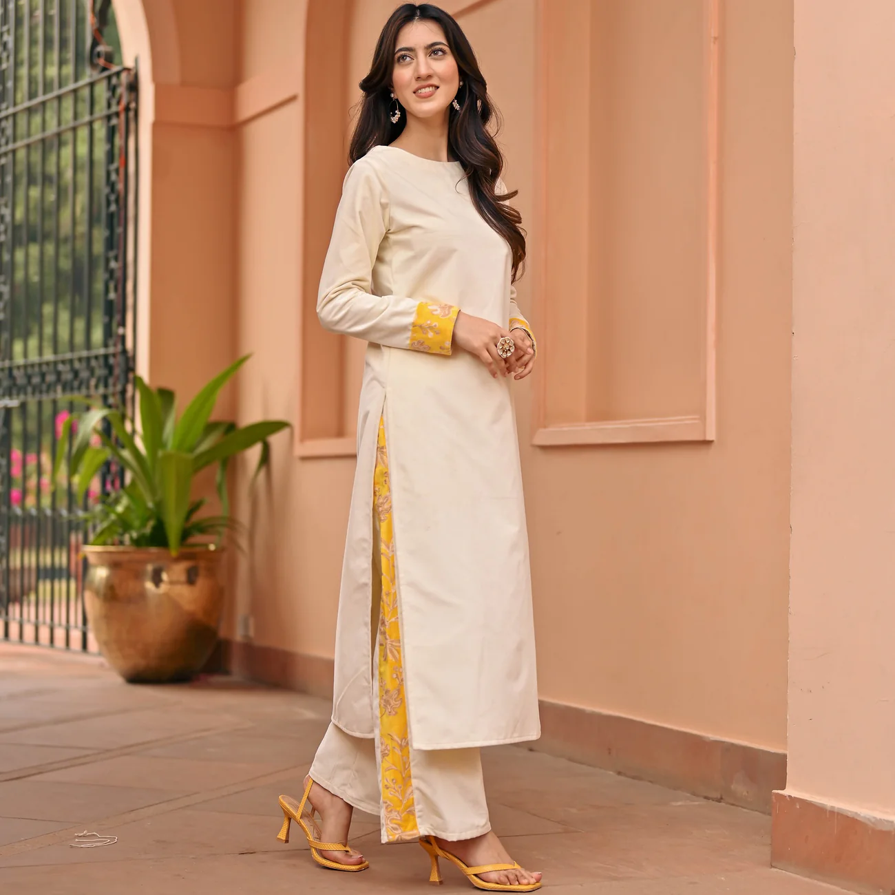 WHITE YELLOW KURTA SET