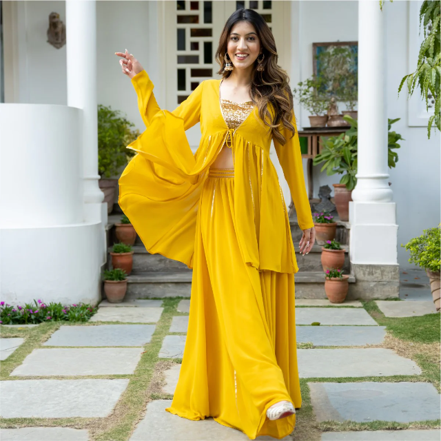 YELLOW GEORGETTE THREE PIECE SET