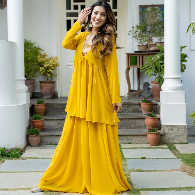 YELLOW GEORGETTE THREE PIECE SET