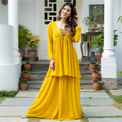 YELLOW GEORGETTE THREE PIECE SET