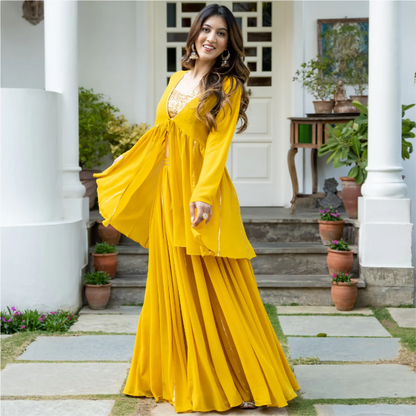 YELLOW GEORGETTE THREE PIECE SET