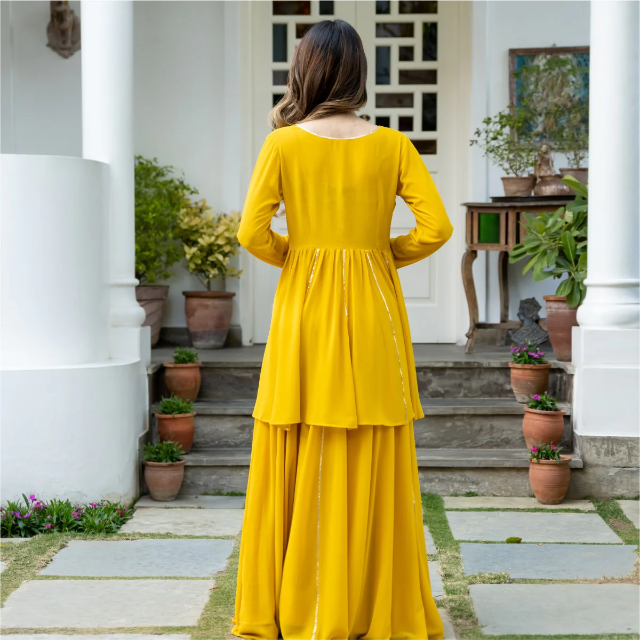 YELLOW GEORGETTE THREE PIECE SET