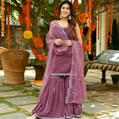 MAUVE VELVET SHARARA SET