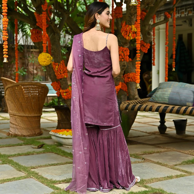 MAUVE VELVET SHARARA SET