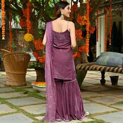 MAUVE VELVET SHARARA SET